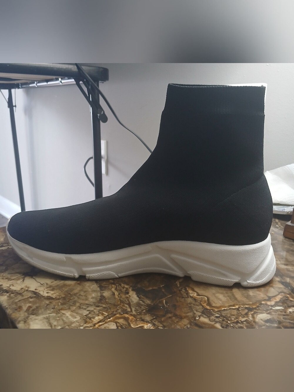 Black & White Stretch Knit Platform Sock Sneakers 10